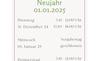 Öffnungszeiten Neujahr 2025